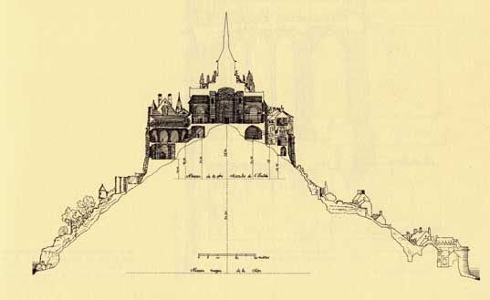 an architectural drawing of a castle on top of a hill