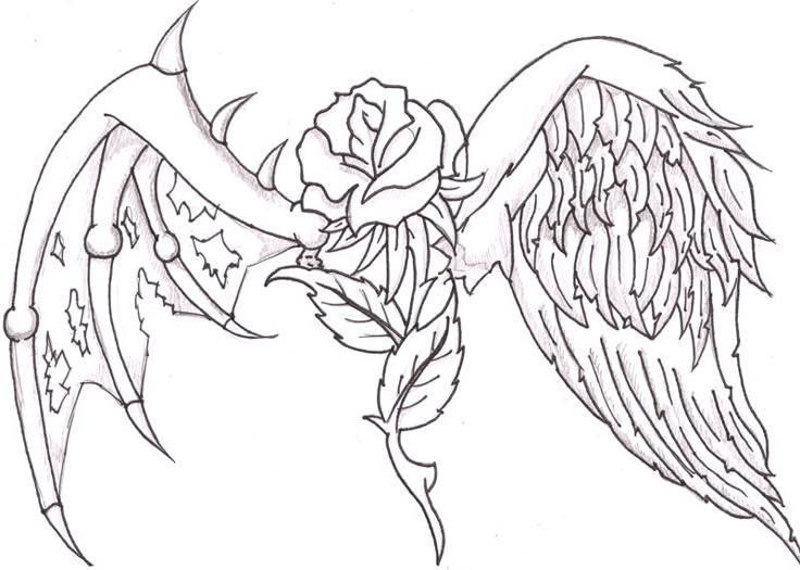 an angel with wings and roses tattoo design