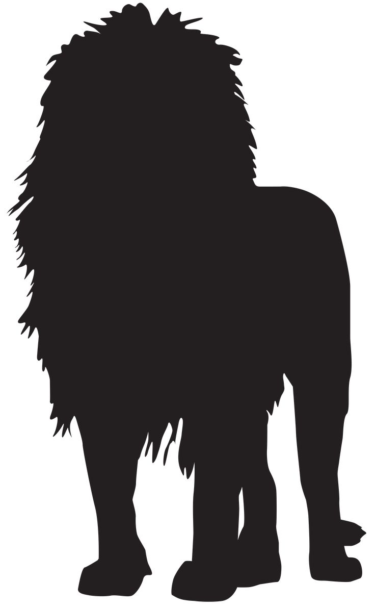 the silhouette of a lion is shown in black and white, with long manes