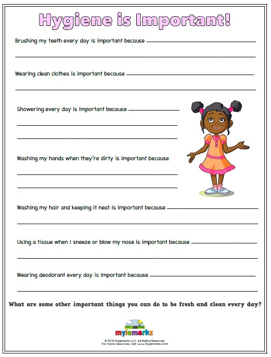 the worksheet for hygiene is important to children's health