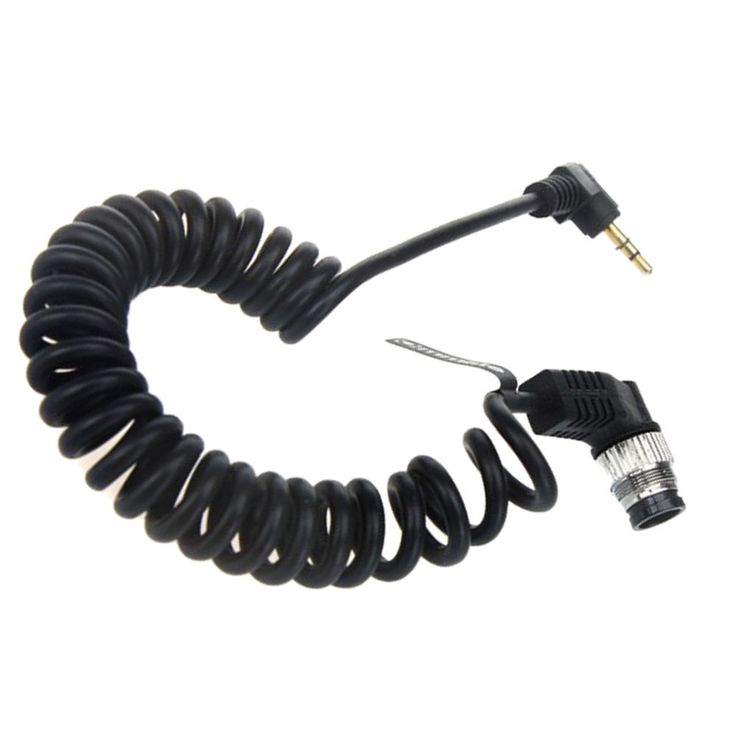 a black coiled cord with two wires attached to it