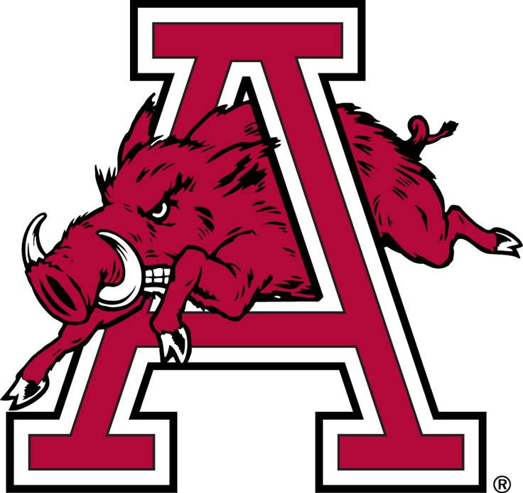 Arkansas Razorbacks Secondary Logo (1974) - A hog running through an A ...