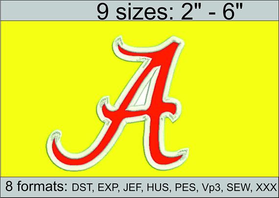 the university of alabama logo is shown in red and white on a yellow square background