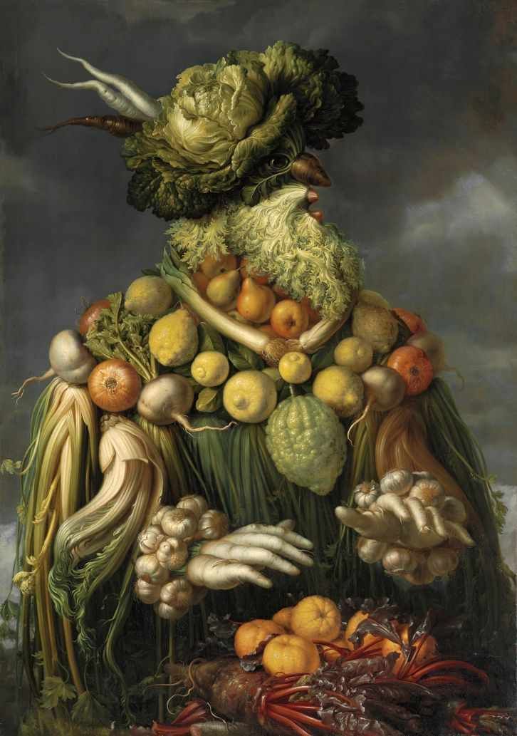 a painting with many different types of vegetables