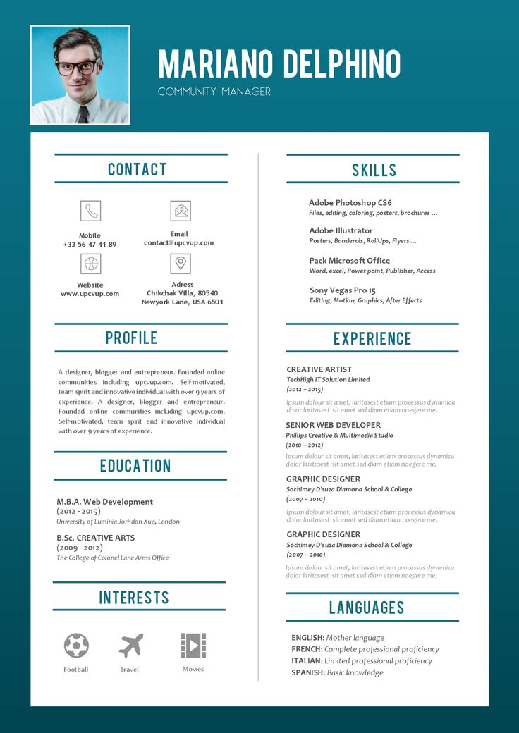 a professional resume template with blue and green colors