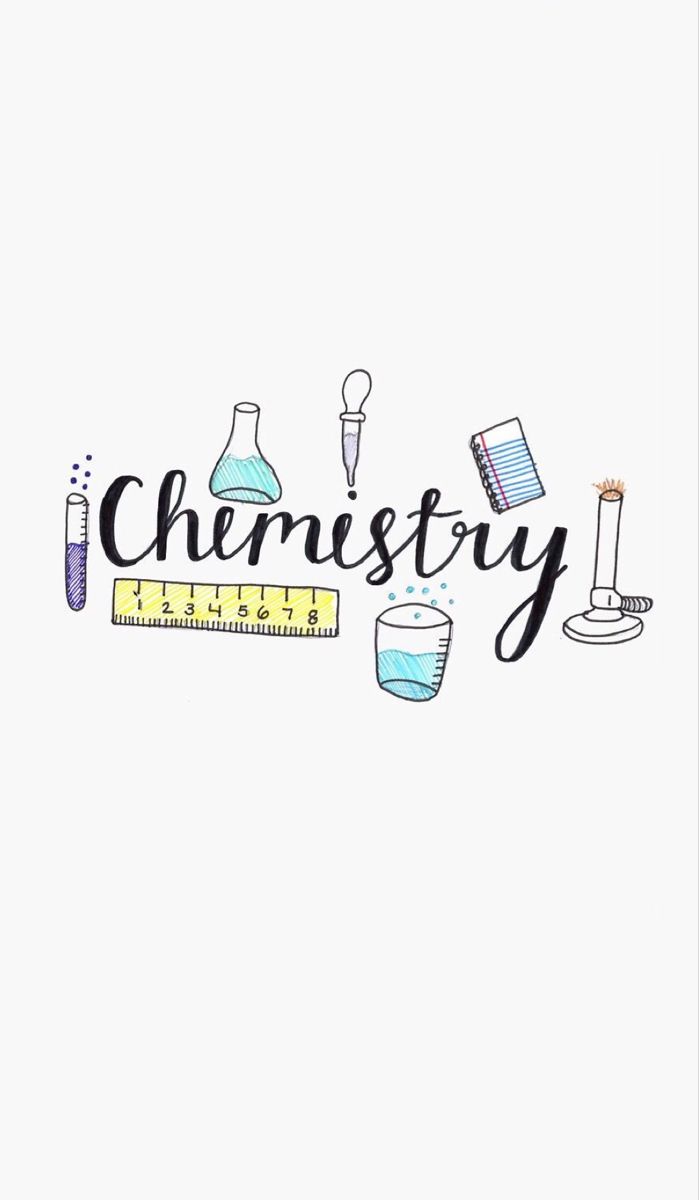 the words chemistry are surrounded by laboratory equipment