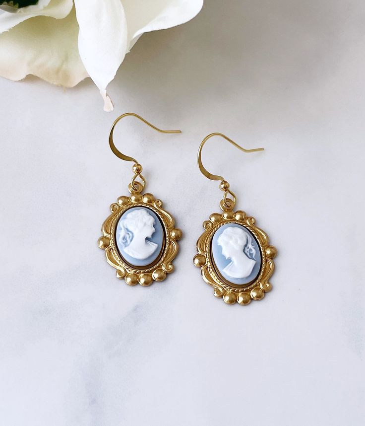 Classic resin cameos in an ornate oval brass setting with brass French ear wires. Designed and hand assembled by Robyn Joy. Cameo Drop Earrings Jewelry Gift, Cameo Drop Earrings As Gift, Gift Cameo Drop Earrings Jewelry, Victorian Vintage Charm Drop Earrings, Cutesy Jewelry, Romantic Academia, Slide Bracelet, Earrings Classic, Cameo Earrings