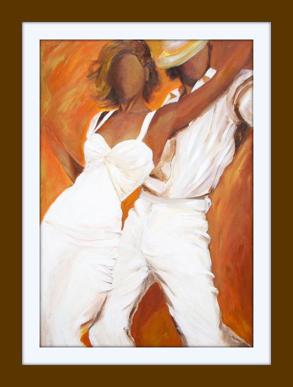 an oil painting of two people dancing