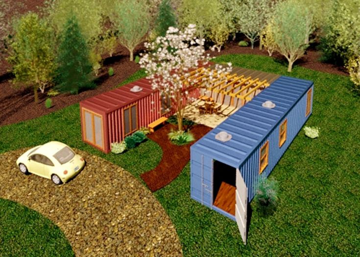 an artist's rendering of a house made out of shipping containers in the yard