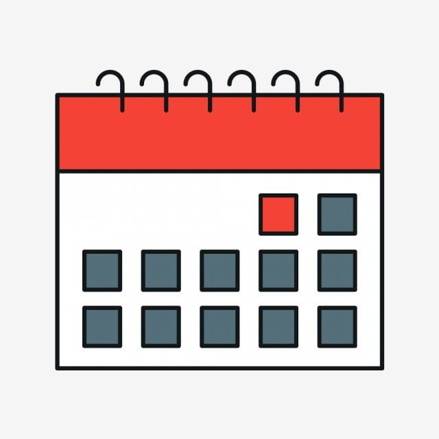 a red and gray calendar icon on a white background, with black squares around it