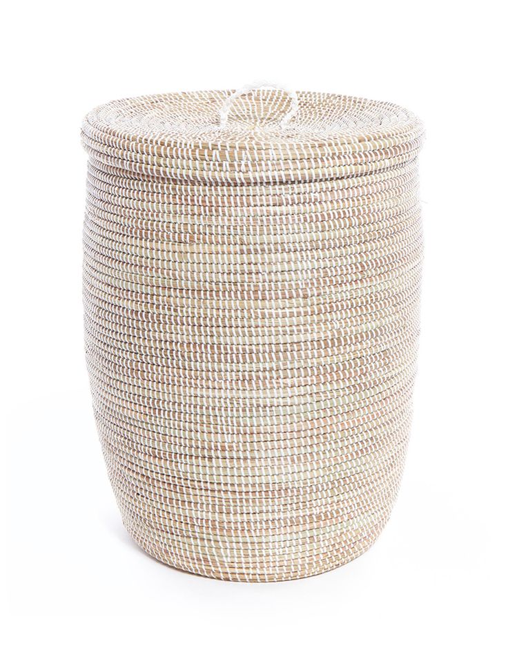 a white and beige basket on a white background