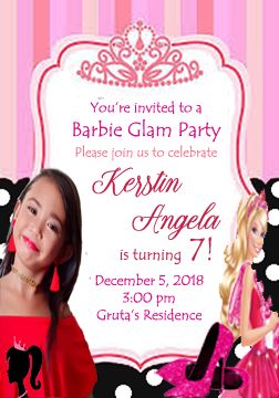 invitation card for 7th years old Business Letter Sample, Barbie Invitations, Princess Party Invitations, Birthday Invitation Cards, Birthday Barbie, Party List, Glam Ideas, Princess Invitations, Pool Party Invitations