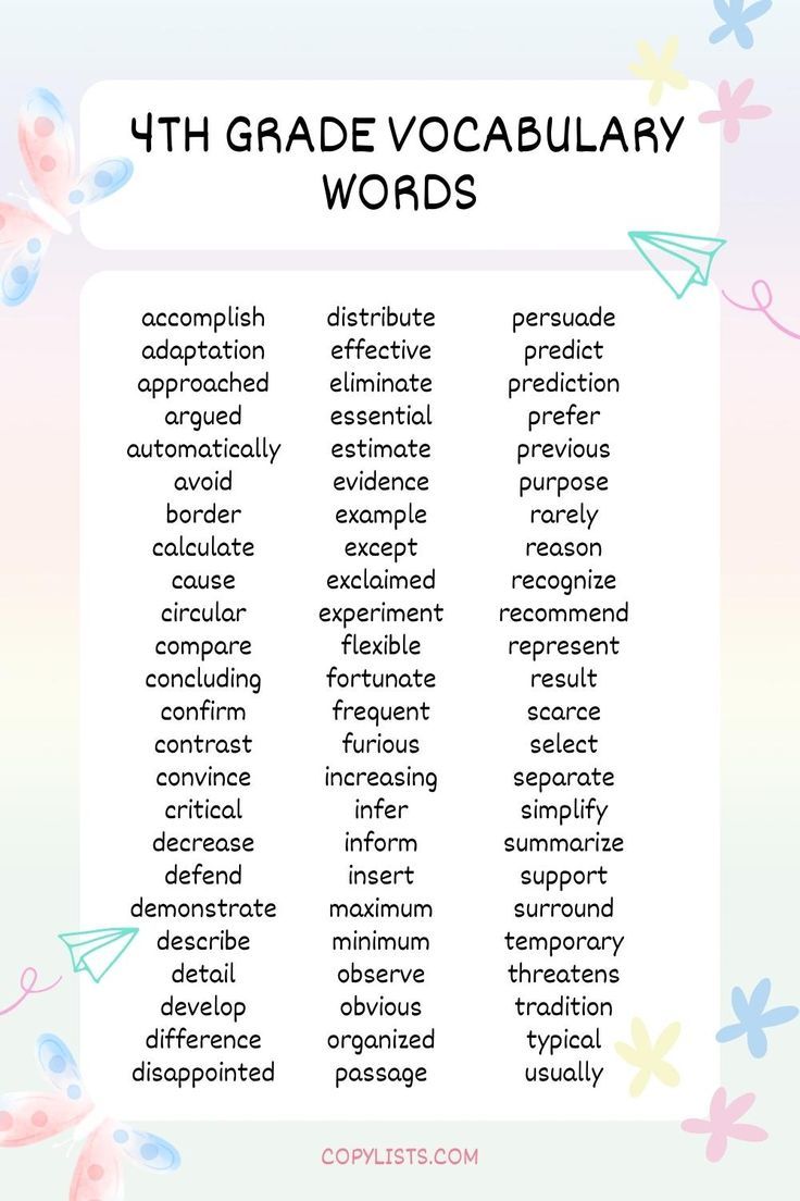 List of 4th Grade Vocabulary Words | 4th grade vocabulary words, 4th ...