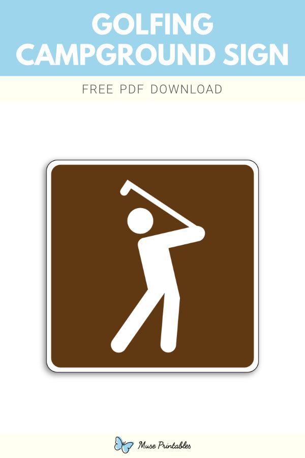 the golf sign is shown in brown and white with an image of a man swinging a golf