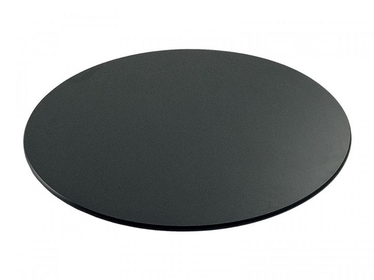 a round black table top on a white background