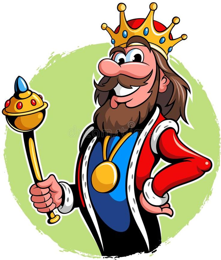 a cartoon king with a crown holding a wand