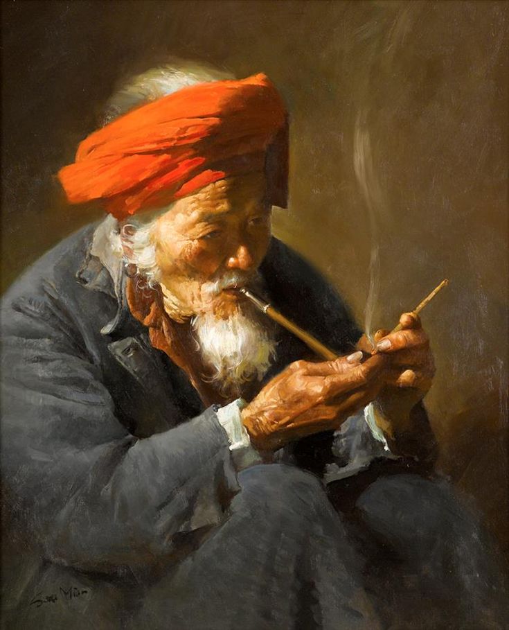 MIAN SITU  (chinese b. 1953)  MAN SMOKING PIPE  Signed 'Situ Mian' bottom left, oil on canvas  24 x 20 in. (61 x 50.8cm) Estimate $3,000-5,000 Sold for $8,960 (buyer's premium included) Mian Situ, Value In Art, Art Painting Gallery, Figurative Artists, California Art, Oil Portrait, Wow Art, Traditional Paintings, Art Festival