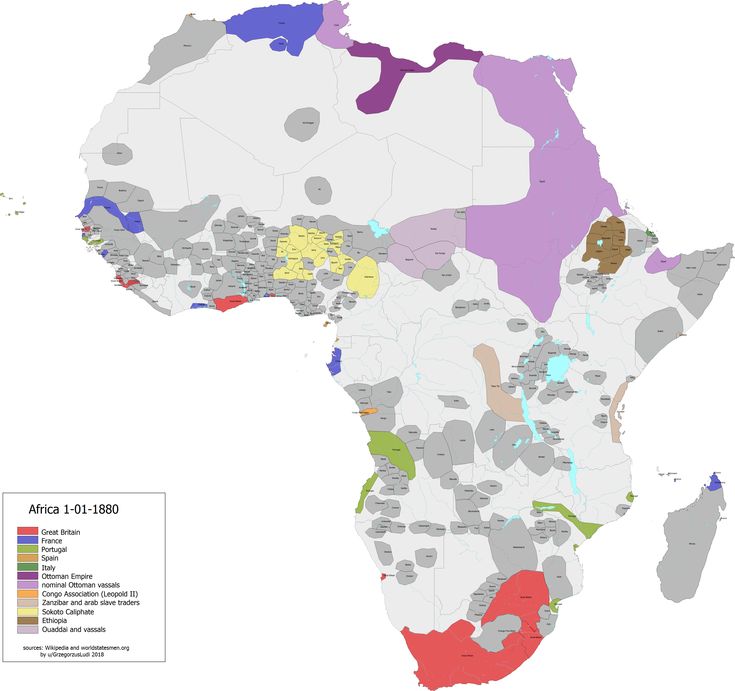 a map with different colored areas in the middle of africa and other countries on it