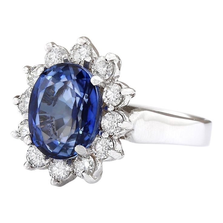 Stamped: 14K White Gold Total Ring Weight: 5.3 Grams Ring Length: N/ARing Width: N/A Gemstone Weight: Total Natural Sapphire Weight is 4.29 Carat (Measures: 10.10x8.15 mm) Color: Blue Diamond Weight: Total Natural Diamond Weight is 0.85 Carat quantity: 12 Color: F-G, Clarity: VS2-SI1 Face Measures: 15.90x14.30 mm Sku: [703950W] Gia Certified Classic Gemstones For Formal Occasions, Classic Gia Certified Gemstones For Formal Occasion, Oval Halo Diamond Ring For Formal Occasions, Formal Sapphire Gemstones With Accent Stones, Dazzling Sapphire Ring With Halo Setting For Formal Occasions, Timeless Oval Topaz Ring For Formal Occasions, Formal White Gold Sapphire Ring With Accent Stones, Timeless Topaz Ring With Center Stone For Formal Occasions, Fine Jewelry Platinum Gemstones For Formal Occasions