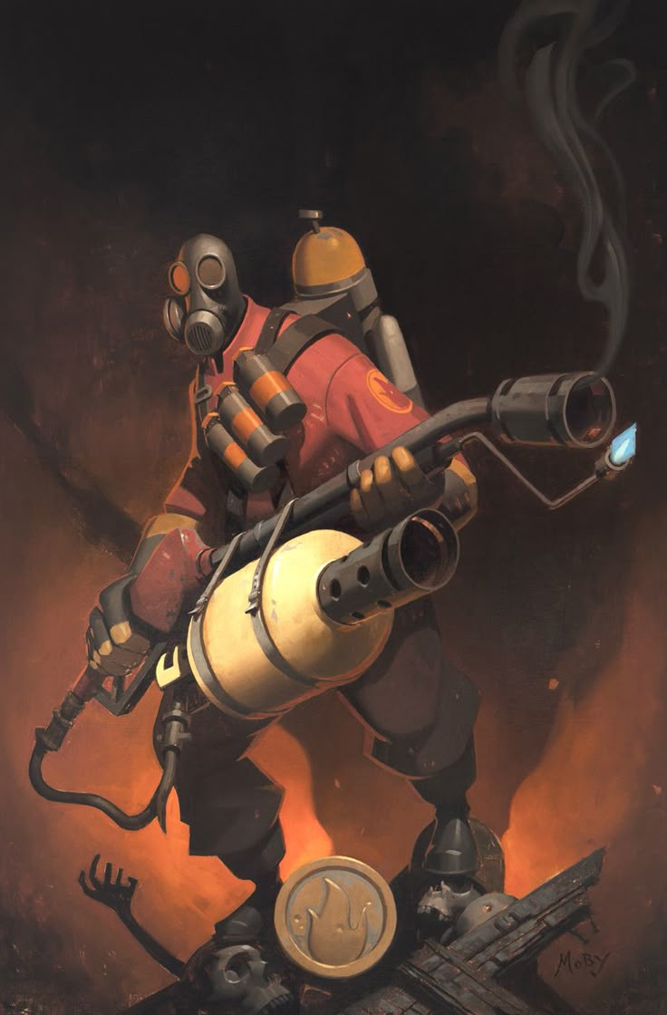 Team Fortress 2 - Pyro by Moby Francke Tf2 Pyro, Team Fortess 2, Fortress 2, Team Fortress 2, Team Fortress, Gas Mask, Video Game Art, Character Illustration, Character Concept