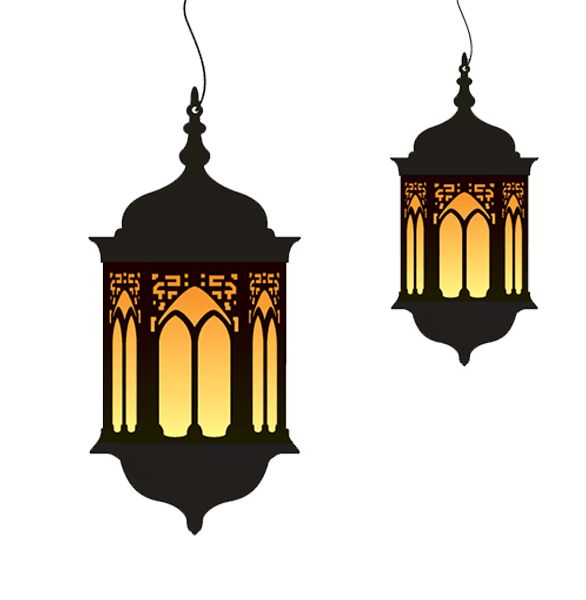 two hanging lanterns with lights on them