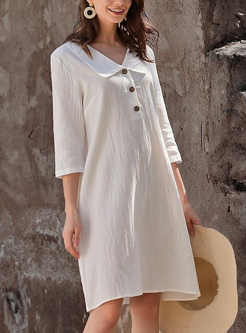 Mujer Vestido informal Vestido de lino de algodón Mini vestido Básico Básico Casual Diario Vacaciones Cuello Camisero Manga 3/4 Verano Primavera Blanco Plano 2024 - $32.99 Summer Half Sleeve Shirt Dress, Summer Dresses With Long Roll-up Sleeves, Summer Dress With Long Roll-up Sleeves, Casual Half Sleeve Dress With Button Closure, Casual Dresses With Button Closure And Half Sleeves, Summer Collared Dresses With Roll-up Sleeves, Summer Dresses With Roll-up Sleeves And Collar, Cotton Shirt Dress With 3/4 Sleeve For Summer, Casual White Half Sleeve Shirt Dress