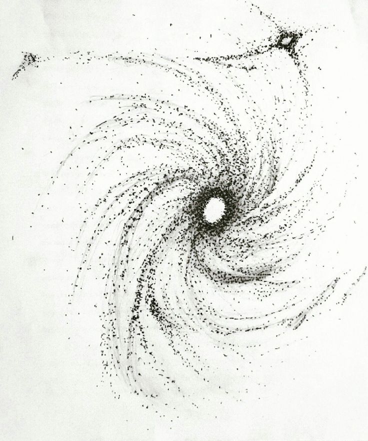 a drawing of a black and white spiral with dots in the shape of an eye