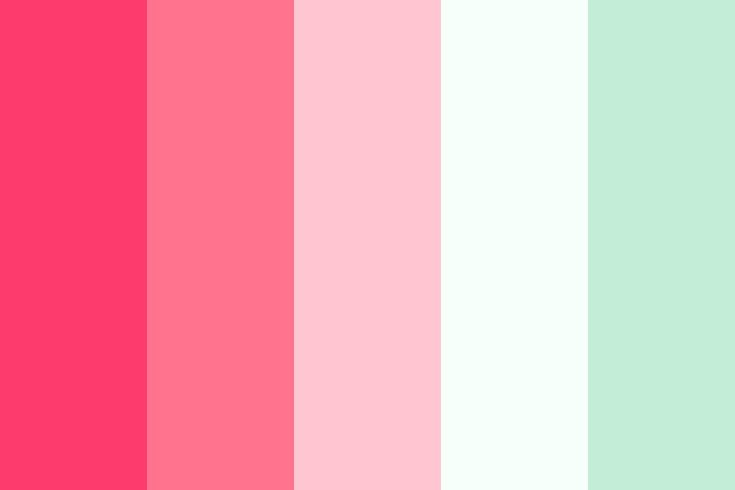 the color palette is pink, green and white