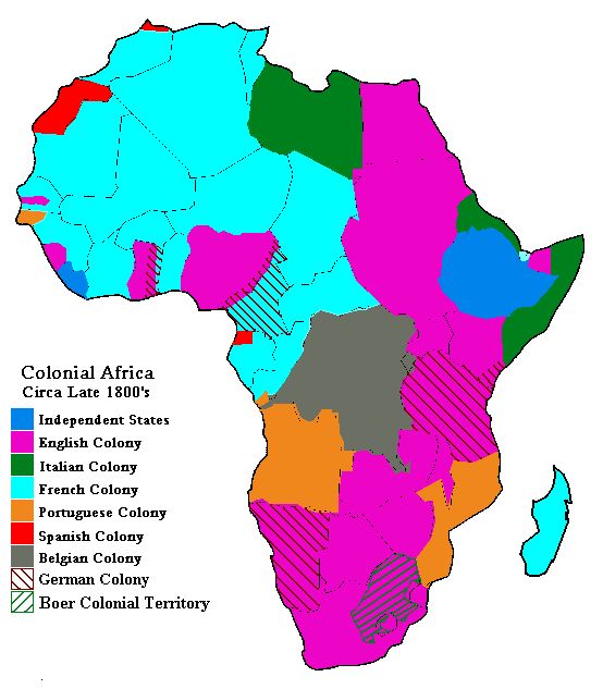 a map with different colored areas in africa