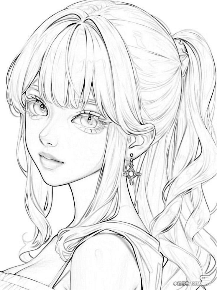 Ai art, art, character, karakter, anime, girl, icon, lineart, line art ...