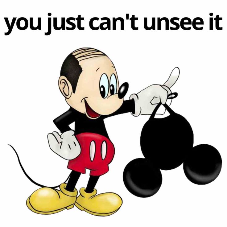 a cartoon character holding onto a mickey mouse