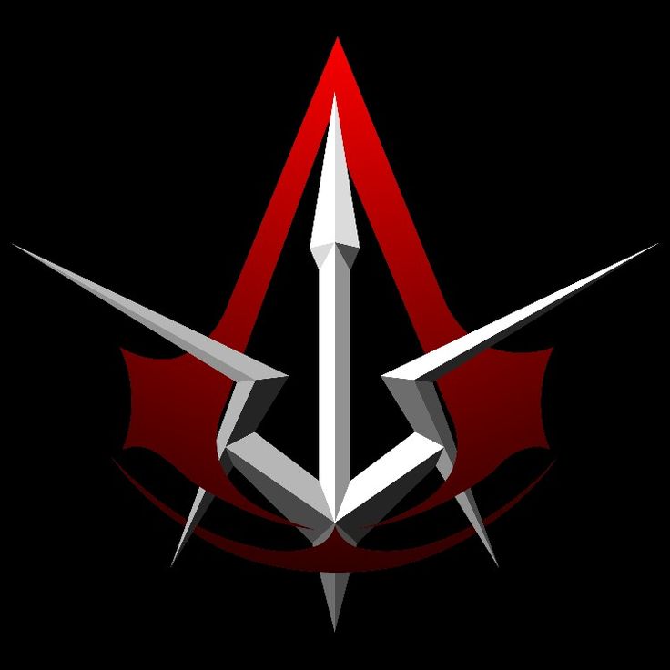 an image of a red and white logo with two swords in the center on a black background