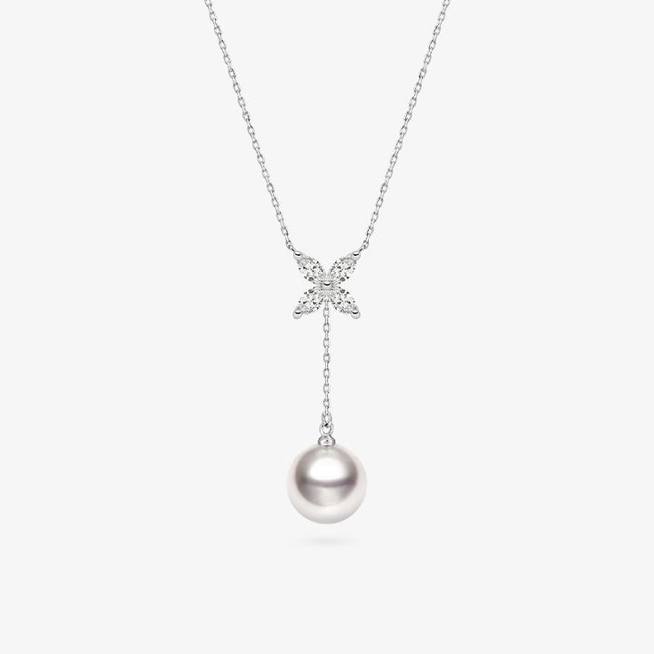 Material: 18K white gold, Akoya Pearl and diamond Akoya saltwater cultured pearl Size of pearl: around 8.5-9.0 mm Length of chain: around 46 cm (adjustable) Length of pendant chain: Adjustable 21 cm Weight of Diamonds: 4 diamond approx. 0.245 carats Handpicked of every pearl, only top 1% of pearls are selected Handcrafted Lifetime warranty Aloha Wedding, Akoya Pearl Necklace, Saltwater Pearls, Diamonds Necklace, White Gold Pendant, Flower Pendant Necklace, Necklace Pearl, Akoya Pearls, Earring Sale