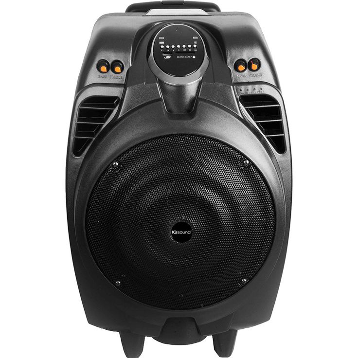 a large black speaker with two speakers on it's back end and the front panel facing