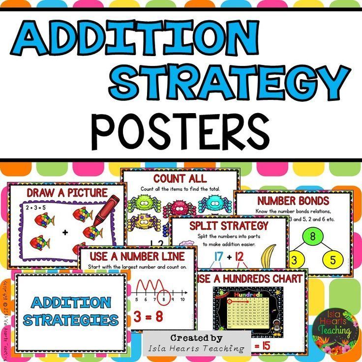 addition strategy posters with numbers and symbols