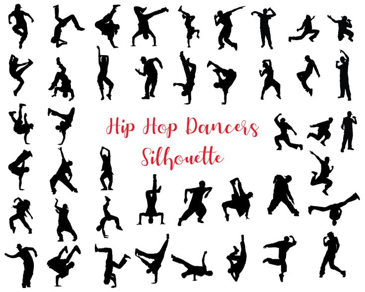 silhouettes of people dancing and jumping in the air with words that read, hip hop dance