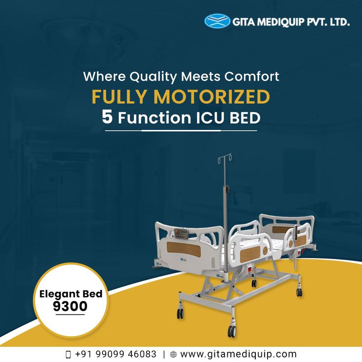 Buy premium comfort and smooth functioning hospital ICU bed from Gita Mediquip. For more information, Contact us: +91 9909946083 #ICUBed #ICUBedManufacturer #HospitalFurniture #GitaMediquip #India Bed Backrest, Elegant Bedding, Hospital Bed, Hospital Furniture, Intensive Care Unit, Intensive Care, Mattress Sizes, Ahmedabad, Design Solutions