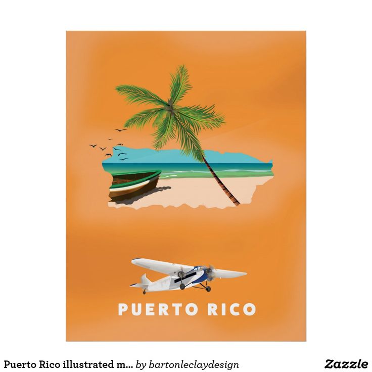 there is a poster with an airplane and a palm tree on the beach