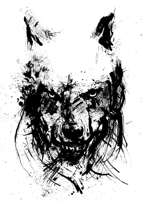 an ink drawing of a wolf's face with the words berset on it