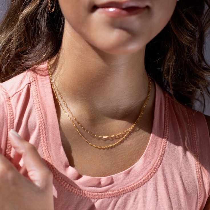 Our Gemma Chain features a timeless, dainty double rope that blends modern style with classic sophistication! It is perfect to wear alone or layer up with a fun necklace stack. DETAILSOffered in 14", 16", 18", or 20"Available in 14k Gold Fill and Sterling SilverHypoallergenic, Nickel-Free, and Water Safe Dainty Double Strand Delicate Chain Necklace, Dainty Double Strand Chain Necklace, Delicate Charm Necklaces With Double Chain For Everyday, Everyday 14k Gold Filled Double Chain Necklace, Delicate Double Chain Charm Necklace, Layering 14k Gold-filled Double Chain Necklace, 14k Gold Filled Double Chain Necklace, 14k Gold Double Chain Necklace For Everyday, Dainty 14k Gold-filled Double Chain Necklace