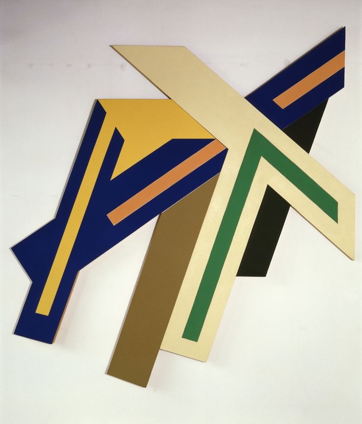 an abstract painting with different colors and shapes on it's sides, including the letter k