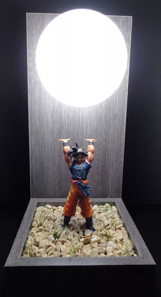 an action figure is posed in front of a light