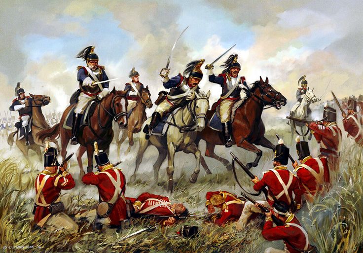 a painting of men in uniforms on horses