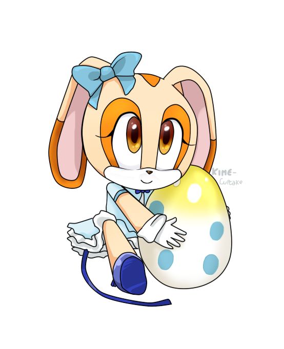 a cartoon bunny holding an egg in its paws and wearing a blue bow on it's head