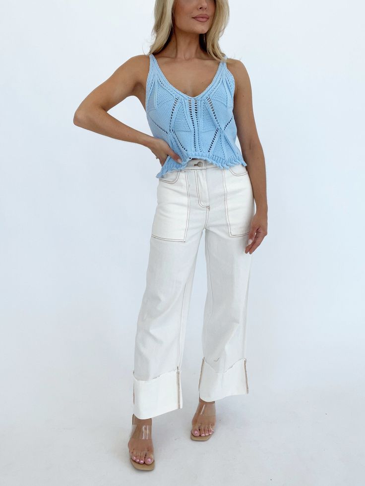 IP3143-1 high waist folded wide leg pants Le Lis Chic Straight Leg Jeans, Chic High Waist Jeans, Cotton Wide-leg Flare Jeans For Day Out, Cotton Wide Leg Flare Jeans For Day Out, Chic High-waisted Jeans For Spring, Cropped Cotton Wide Leg Pants For Fall, Cropped Wide Leg Cotton Pants For Fall, Chic Fitted Denim Pants, Spring Wide Leg Pants For Day Out