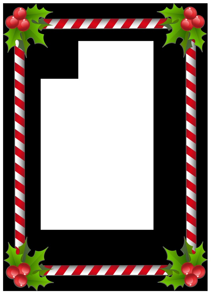 a christmas frame with holly and candy canes