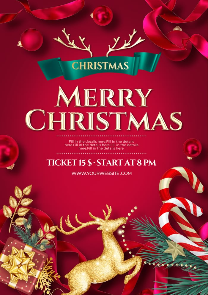 merry christmas flyer with presents and decorations