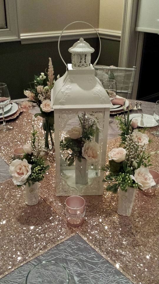 Blush pink table scape with sequin runners! But in Teresa colors ...