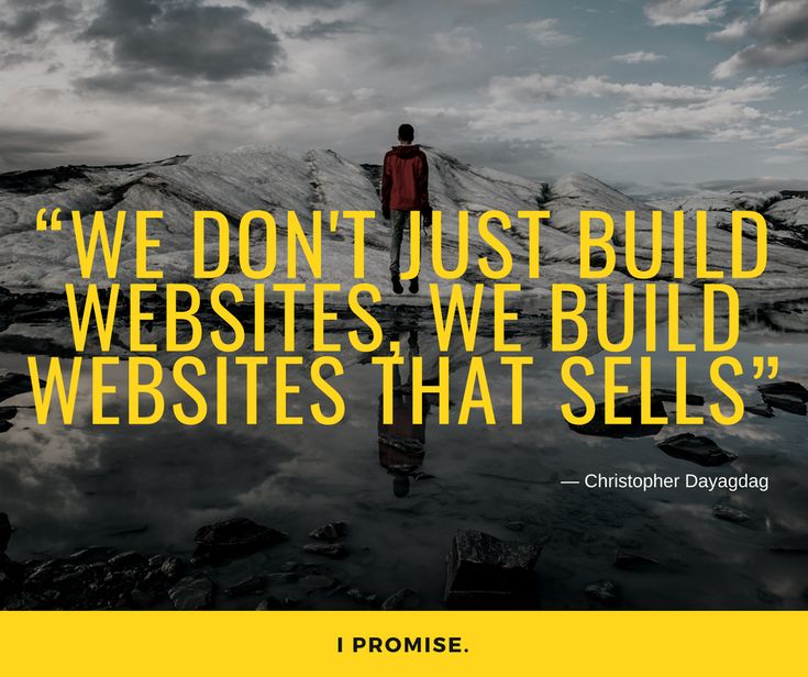 a man standing on top of a mountain with a quote above it that says, we don't just build websites, we build website sites that sells