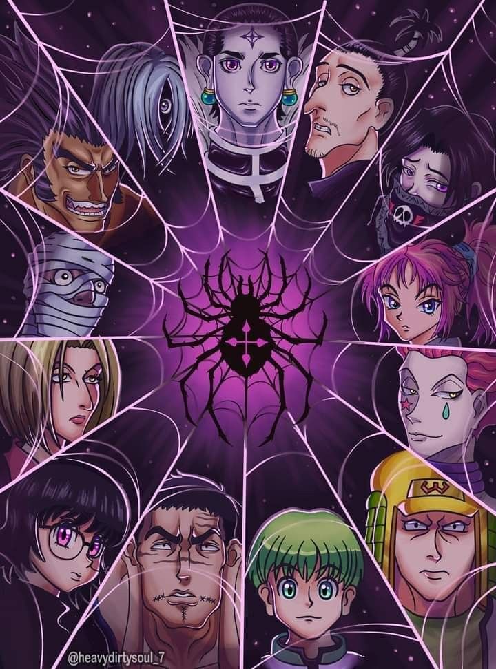 an image of some anime characters in the middle of a spider web with their eyes open